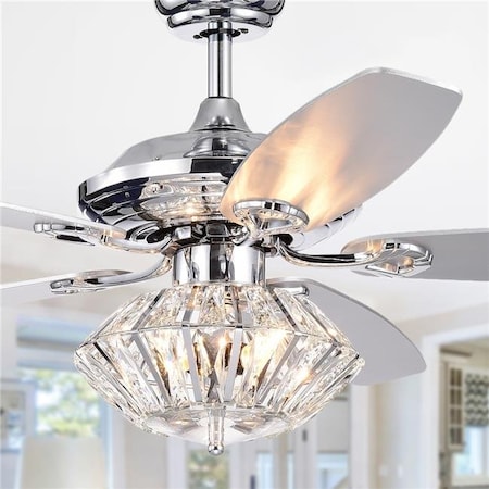 Warehouse of Tiffany CFL-8366REMO-CH 52 in. Makore Lighted Ceiling Fan with  Crystal Shade; Chrome